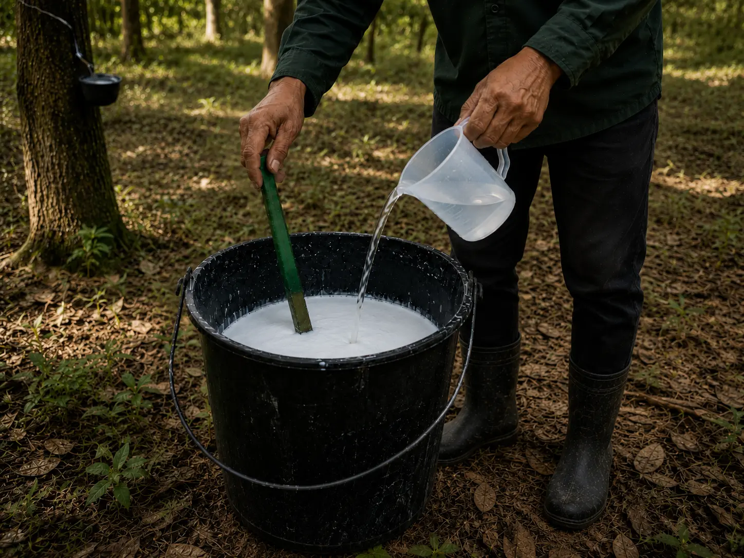 Nông dân châm amoniac để bảo quản latex sau khi thu hoạch
